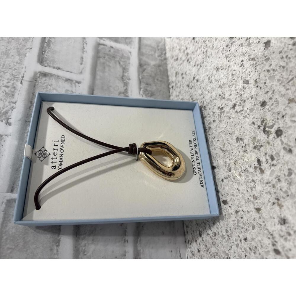 Atterri Genuine Leather Necklace with Gold-tone Pendant, Statement Piece